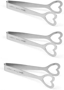 oisee sugar tongs set of 3,stainless steel shape of heart sugar cube tongs,also used as ice tongs kitchen clips food tongs perfect for tea party wedding coffee appetizers (4.2 inch)