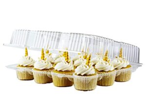 chefible 12 compartment cupcake container - set of 4 | plastic disposable, dozen cavity, cupcake carrier with secure high top design