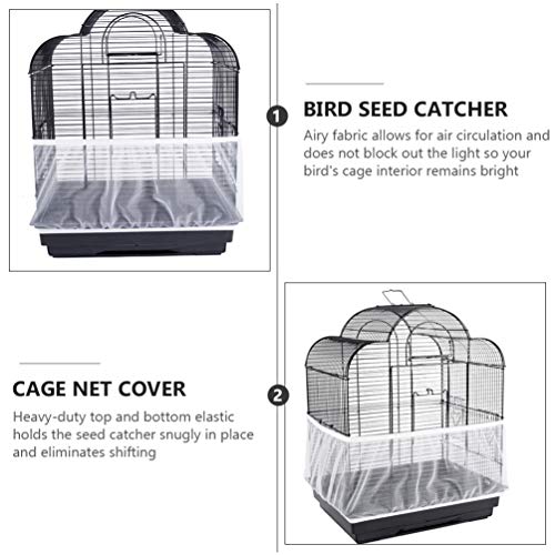 UEETEK Bird Seed Guards Catchers Bird Cage Bird Cage Mesh Net Cover Skirt Guard Stretchy Shell Skirt Traps Cage Basket (White)