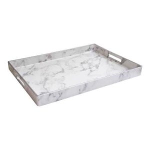 american atelier 1270528 marble rectangle serving tray – large decorative platter w/carry handles for food, drinks, ottoman or centerpiece – gift idea for birthday, holiday & more, gray, 14x19x2
