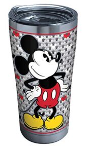 tervis 1292884 disney-mickey mouse tumbler with clear and black hammer lid, 20 oz stainless steel, silver