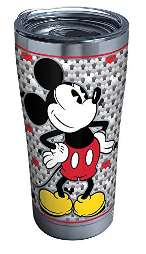 Tervis 1292884 Disney-Mickey Mouse Tumbler with Clear and Black Hammer Lid, 20 oz Stainless Steel, Silver