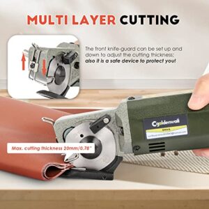 CGOLDENWALL Electric Rotary Fabric Cutter, Multi-layer Electric Fabric Scissors, 0.78"Cutting Thickness, for Cloth Fabric Leather and Carpet, with Replacement Blades, Sharpening Stones and more, 110V