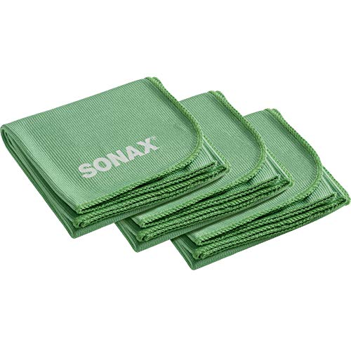 Sonax Glass Finishing Cloth (3 Pieces) - Streak- Cleanliness for Glass and Plastic Surfaces. Very Absorbent, Lint-, Extra Large 50cm X 60cm | Item No. 04509410