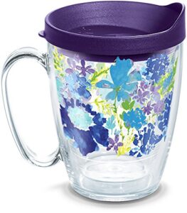 tervis plastic made in usa double walled fiesta insulated tumbler cup keeps drinks cold & hot, 16oz mug - purple lid, purple floral