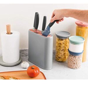 Berghoff LEO Polypropylene (PP) Universal Knife Block 9"x 9.25" x 3" Grey Anti-skid Base Two-tone Knife Insert Store up to 8 knives Space-efficient