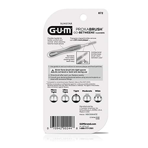 GUM - 872FC6 Proxabrush Go-Betweens Interdental Brushes, Tight, 10 Count (Pack of 6)