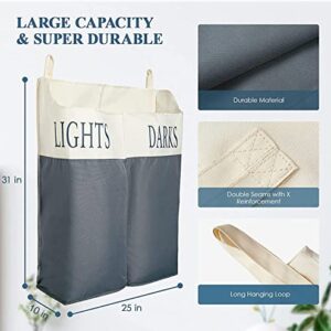 The Fine Living Co. X-Large Two Compartments Hanging Laundry Hamper with Over Door Hooks, Durable Space Saving Laundry Bag Storage with Bottom Zipper, Wide Open Top Dark/Light Compartment(25"x10"x31")