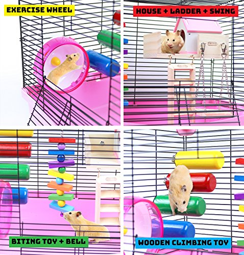 Hamster Cage | Dwarf Hamster Habitat with Exercise Wheel, Water Bottle & Accessories | 18" L x 12.5" W x 13.5" H by GalaPet