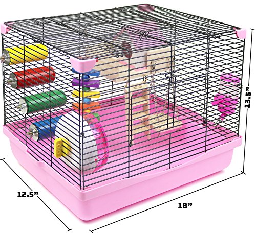 Hamster Cage | Dwarf Hamster Habitat with Exercise Wheel, Water Bottle & Accessories | 18" L x 12.5" W x 13.5" H by GalaPet