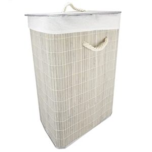 home basics foldable bamboo laundry basket hamper (rectangle, grey)