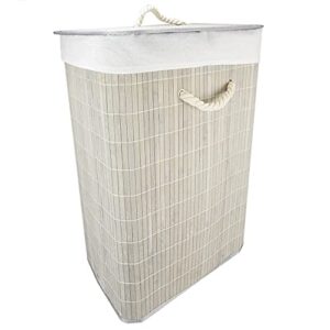 Home Basics Foldable Bamboo Laundry Basket Hamper (Rectangle, Grey)