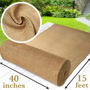 Burloptuous 40"x15 Feet Gardening Burlap Roll - Multipurpose Natural Burlap Fabric, High Density Jute Fiber Material for Decorations, Center Pieces for Home, Rustic Party Décor