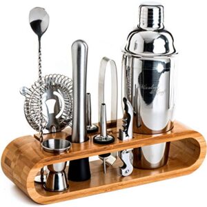 Mixology Bartender Kit: 10-Piece Bar Tool Set with Bamboo Stand | Perfect Home Bartending Kit and Martini Cocktail Shaker Set For a Perfect Drink Mixing Experience | Fun Housewarming Gift (Silver)