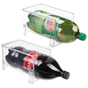 mdesign large stackable kitchen bin storage organizer rack for pop/soda bottles for refrigerator, pantry, countertops and cabinets - holds 2-liter bottles - 2 pack - clear