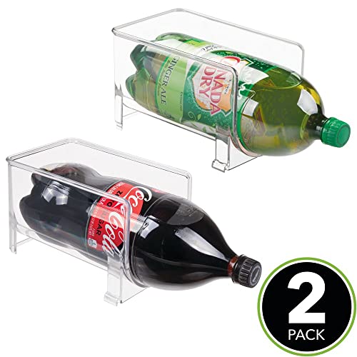 mDesign Large Stackable Kitchen Bin Storage Organizer Rack for Pop/Soda Bottles for Refrigerator, Pantry, Countertops and Cabinets - Holds 2-Liter Bottles - 2 Pack - Clear