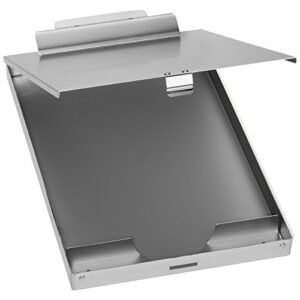 blue summit supplies aluminum storage clipboard, 1 compartment, large heavy duty clip for letter paper, great for office, jobsite or classroom