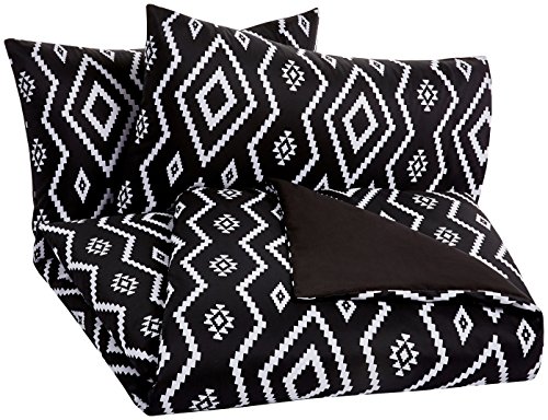 Amazon Basics Microfiber Duvet Cover 3 Piece Set, Black Aztec, Printed, 230 x 220cm/50 x 80cm x 2