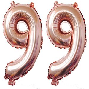 40inch rose gold foil 99 helium jumbo digital number balloons, 99th birthday decoration for women or men, 99 birthday party supplies