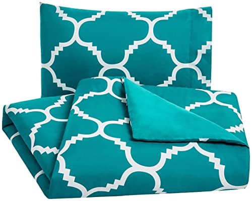 Amazon Basics Microfiber 2 Piece Duvet Cover Set, Teal Trellis, 135 x 200cm/50 x 80cm x 1