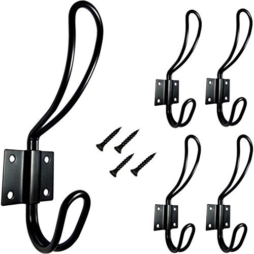 TheTimeBus 5-Pack Big Double Coat Hooks (Black)