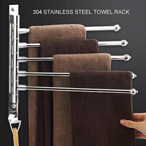 MOCOFO Double Towel Rack Swivel Towel Bar SUS304 Bath Towel Holder RV Swing Out Stainless Steel Bathroom Hand 2 Bars Space Saving Organizer Folding Arm Hanger Holder Wall Mount Polished Finish