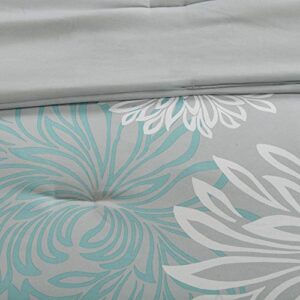 Madison Park Essentials Maible Cozy Bed in A Bag Comforter with Complete Cotton Sheet Set-Floral Medallion Damask Design All Season Cover, Decorative Pillow, Queen (90 in x 90 in), Floral Aqua 9 Piece