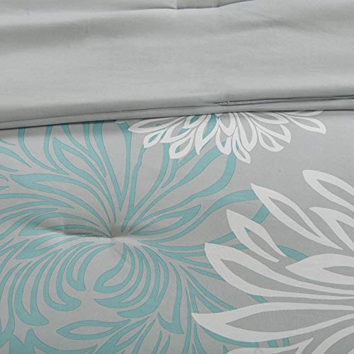 Madison Park Essentials Maible Cozy Bed in A Bag Comforter with Complete Cotton Sheet Set-Floral Medallion Damask Design All Season Cover, Decorative Pillow, Queen (90 in x 90 in), Floral Aqua 9 Piece