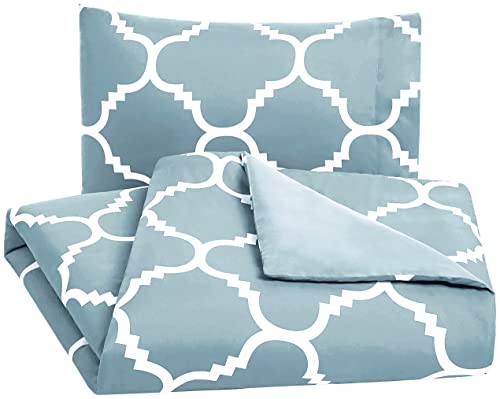 Amazon Basics Microfiber 2 Piece Duvet Cover Set, 135x200cm/50x80cmx1, Dusty Blue Trellis