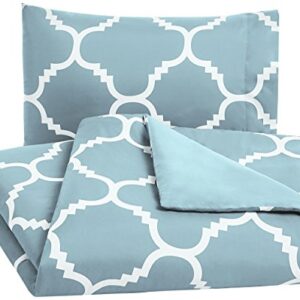 Amazon Basics Microfiber 2 Piece Duvet Cover Set, 135x200cm/50x80cmx1, Dusty Blue Trellis