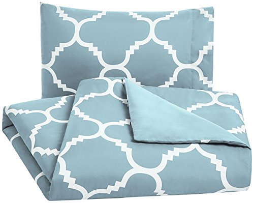 Amazon Basics Microfiber 2 Piece Duvet Cover Set, 135x200cm/50x80cmx1, Dusty Blue Trellis