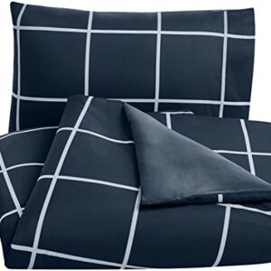 Amazon Basics Microfiber 2 Piece Duvet Cover Set, Navy Simple Plaid, 135 x 200cm/50x80cm x 1