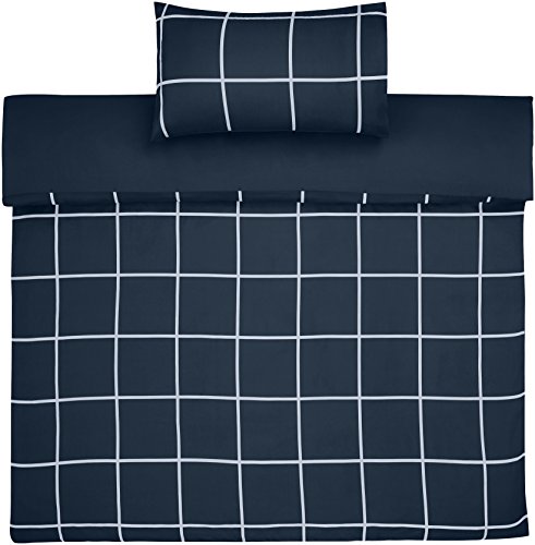 Amazon Basics Microfiber 2 Piece Duvet Cover Set, Navy Simple Plaid, 135 x 200cm/50x80cm x 1