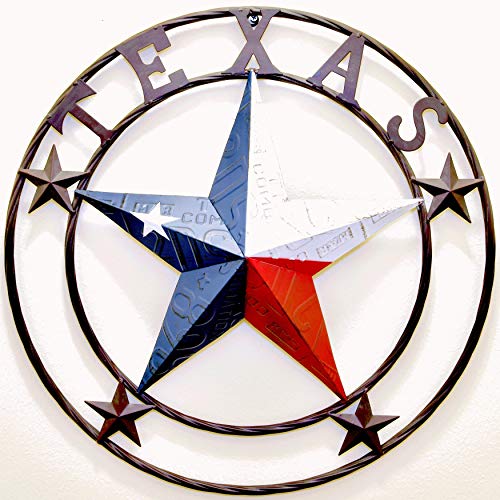 BestGiftEver Metal Star Outdoor 24" Circle with Texas License Plate Style for Wall Hanging Decoration