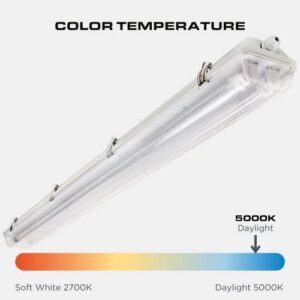 2 Lamp LED Vapor Proof Fixture 36W (100W Eq), 4700 Lm (130LM/w), 5000K (Daylight), UL & DLC, Clear Cover, Waterproof, IP65, 120-277v, Garage Lighting, Car Wash, Warehouse, Walk in Freezer