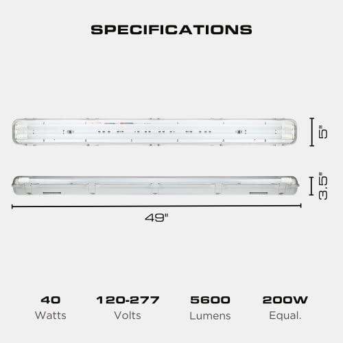 2 Lamp LED Vapor Proof Fixture 36W (100W Eq), 4700 Lm (130LM/w), 5000K (Daylight), UL & DLC, Clear Cover, Waterproof, IP65, 120-277v, Garage Lighting, Car Wash, Warehouse, Walk in Freezer