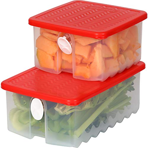 Fresh Fruit and Vegetable Food Keeper Saver Storage Container with Air Vented Lids Produce Keeper Dishwasher, Freezer, Refrigerator-Safe – 100% Food-Safe, BPA-Free Plastic Organizer - Combo Set