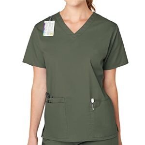 WonderWink WonderWORK Women’s V-Neck Scrub Top — Olive, Medium