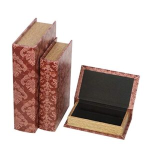 hosley storage farmhouse memory book boxes set of 3, red brown & gold,12", 10", 8" h.