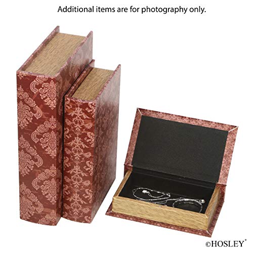 HOSLEY Storage Farmhouse Memory Book Boxes Set of 3, Red Brown & Gold,12", 10", 8" H.