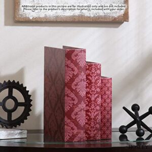 HOSLEY Storage Farmhouse Memory Book Boxes Set of 3, Red Brown & Gold,12", 10", 8" H.