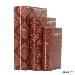 HOSLEY Storage Farmhouse Memory Book Boxes Set of 3, Red Brown & Gold,12", 10", 8" H.