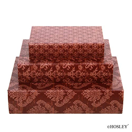 HOSLEY Storage Farmhouse Memory Book Boxes Set of 3, Red Brown & Gold,12", 10", 8" H.