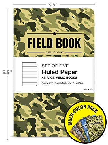 Field Notebook/Pocket Journal - 3.5"x5.5" - Camouflage - Lined Memo Book - Pack of 5