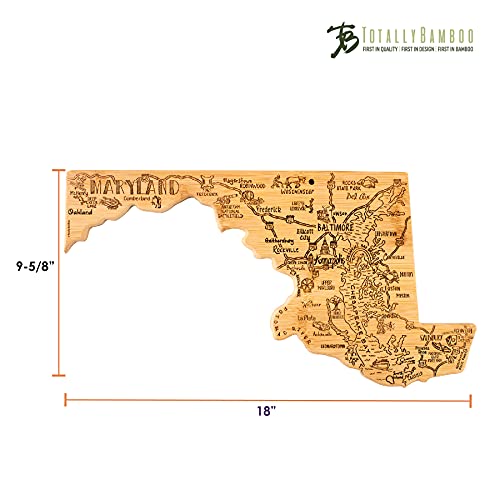 Totally Bamboo Destination Maryland State Shaped Serving and Cutting Board, Includes Hang Tie for Wall Display