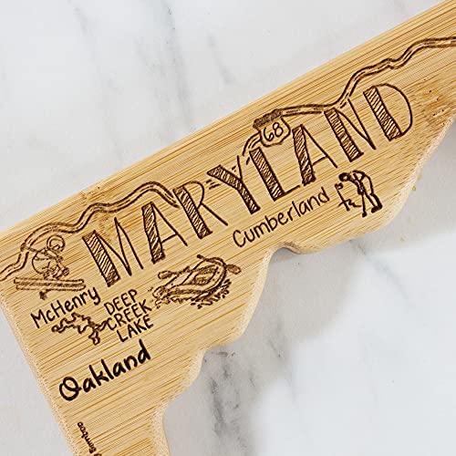 Totally Bamboo Destination Maryland State Shaped Serving and Cutting Board, Includes Hang Tie for Wall Display