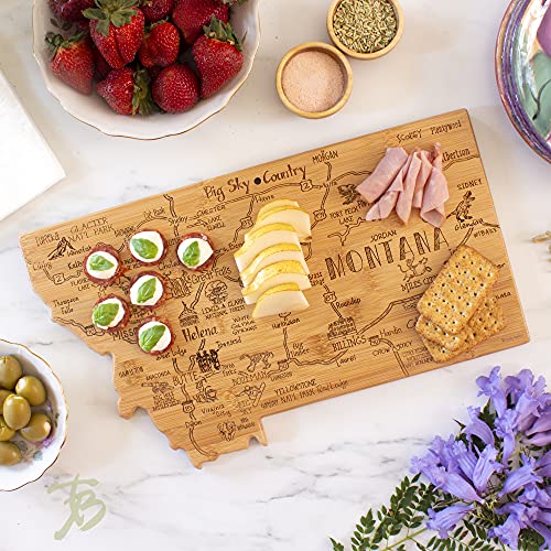 Totally Bamboo Destination Montana State Shaped Serving and Cutting Board, Includes Hang Tie for Wall Display