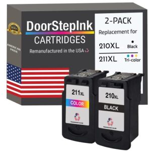 doorstepink remanufactured in the usa ink cartridge replacements for printer canon pg-210xl 210 xl cl-211xl 211 xl 1 black 1 color cartridges for canon pixma ip2700 mp250