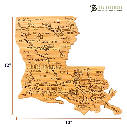 Totally Bamboo Destination Louisiana State Shaped Serving and Cutting Board, Includes Hang Tie for Wall Display