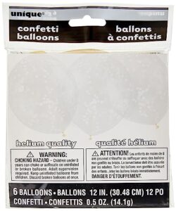 unique 58114 clear party balloons with white confetti, 6 in 1 pack 12"